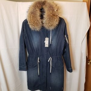 Soia & Kyo distressed denim Anorak Coat Sz M